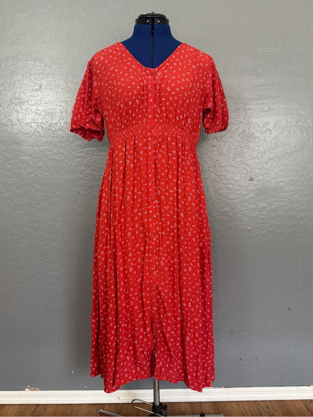 DownEast Red Dress with White Print